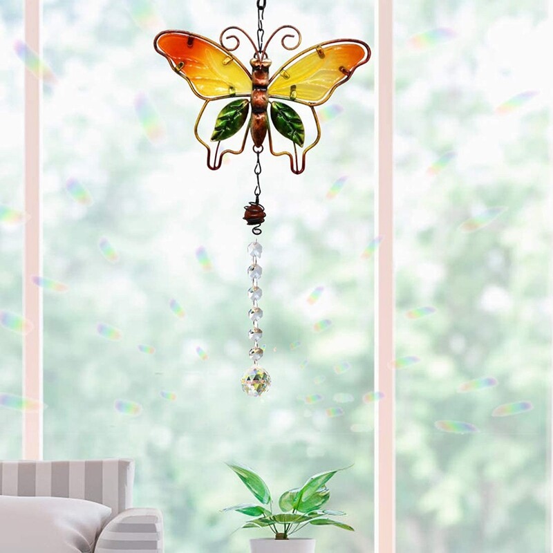 Κρεμαστό κρύσταλλο Colorfol Πεταλούδα Hummingbird Sun Catcher Chain Rainbow Maker Βαμμένο με πρίσμα γυαλί Wind Chimes Διακόσμηση κήπου σπιτιού