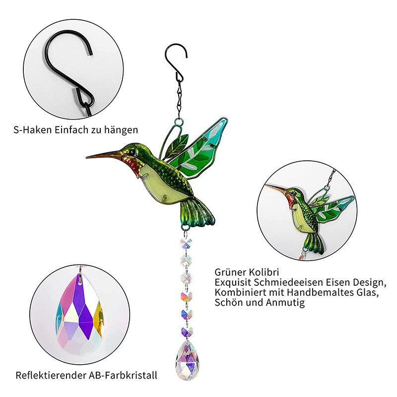 Κρεμαστό κρύσταλλο Colorfol Πεταλούδα Hummingbird Sun Catcher Chain Rainbow Maker Βαμμένο με πρίσμα γυαλί Wind Chimes Διακόσμηση κήπου σπιτιού