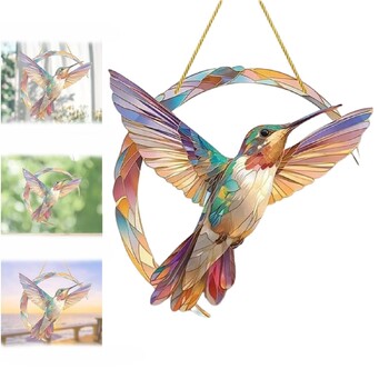 Акрилни Hummingbird Suncatcher Цветни висящи декорации за прозорци Витражи Suncatcher Стенен декор за прозорци за подаръци