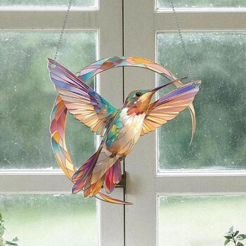 Акрилни Hummingbird Suncatcher Цветни висящи декорации за прозорци Витражи Suncatcher Стенен декор за прозорци за подаръци