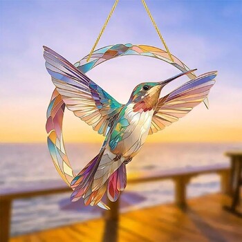 Акрилни Hummingbird Suncatcher Цветни висящи декорации за прозорци Витражи Suncatcher Стенен декор за прозорци за подаръци