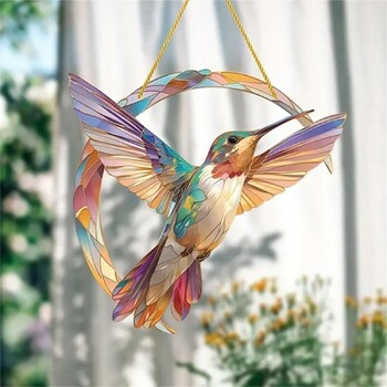 Акрилни Hummingbird Suncatcher Цветни висящи декорации за прозорци Витражи Suncatcher Стенен декор за прозорци за подаръци