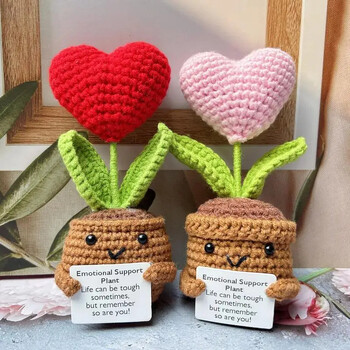 New Positive Energy Heart Flower Ръчно тъкани кукли Home Room Decor Hug Pocket Knitting Doll Positive Card Desktop Ornament Gifts