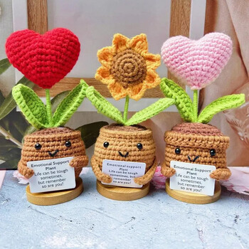 New Positive Energy Heart Flower Ръчно тъкани кукли Home Room Decor Hug Pocket Knitting Doll Positive Card Desktop Ornament Gifts