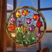 Κρεμαστά παραθύρου Suncatcher Tulip, Ακρυλική επιγραφή, Δώρα για γυναίκες, Διακόσμηση φεστιβάλ, Δώρα γενεθλίων για γυναίκες, τοίχους, διακόσμηση δωματίου