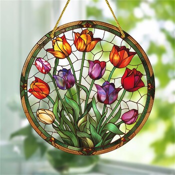 Tulip Suncatcher Висящ прозорец с петна, акрилна табела, подаръци за жени, празничен декор, подаръци за рожден ден за жени, стена, декор за стая