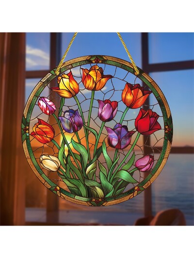 Κρεμαστά παραθύρου Suncatcher Tulip, Ακρυλική επιγραφή, Δώρα για γυναίκες, Διακόσμηση φεστιβάλ, Δώρα γενεθλίων για γυναίκες, τοίχους, διακόσμηση δωματίου