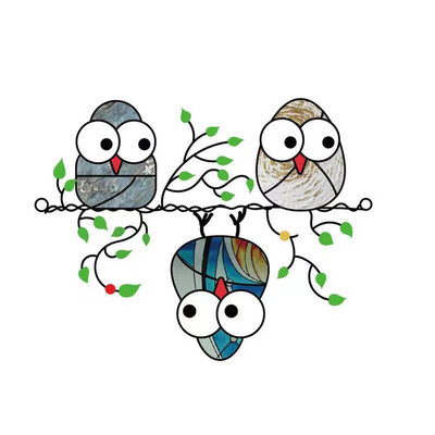 1 tk vitraažakna rippuv kaunistus päikesepüüdja öökullid peitsitud ripats akrüül lind rippuv ornament Tuulekella kodukaunistus