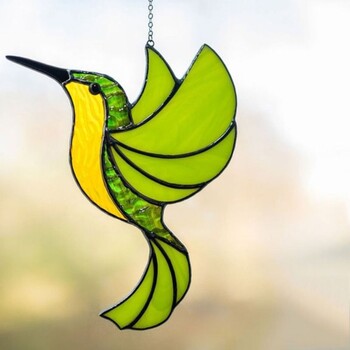 Hummingbird Wind Chimes Sun Catcher Акрилни витражи Висящи стъклени висулки Декорация на прозорци Орнамент Градински декор Занаяти