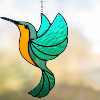 Hummingbird Wind Chimes Sun Catcher Акрилни витражи Висящи стъклени висулки Декорация на прозорци Орнамент Градински декор Занаяти