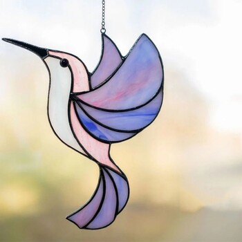 Hummingbird Wind Chimes Sun Catcher Акрилни витражи Висящи стъклени висулки Декорация на прозорци Орнамент Градински декор Занаяти