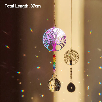 Πολύχρωμο Μωβ Χρυσό Κρυστάλλινο Κρεμαστό Κήπος Suncatcher Wind Chimes Κρυστάλλινη αλυσίδα Πρίσμα ουράνιου τόξου για Διακόσμηση πάρτι παραθύρων σπιτιού