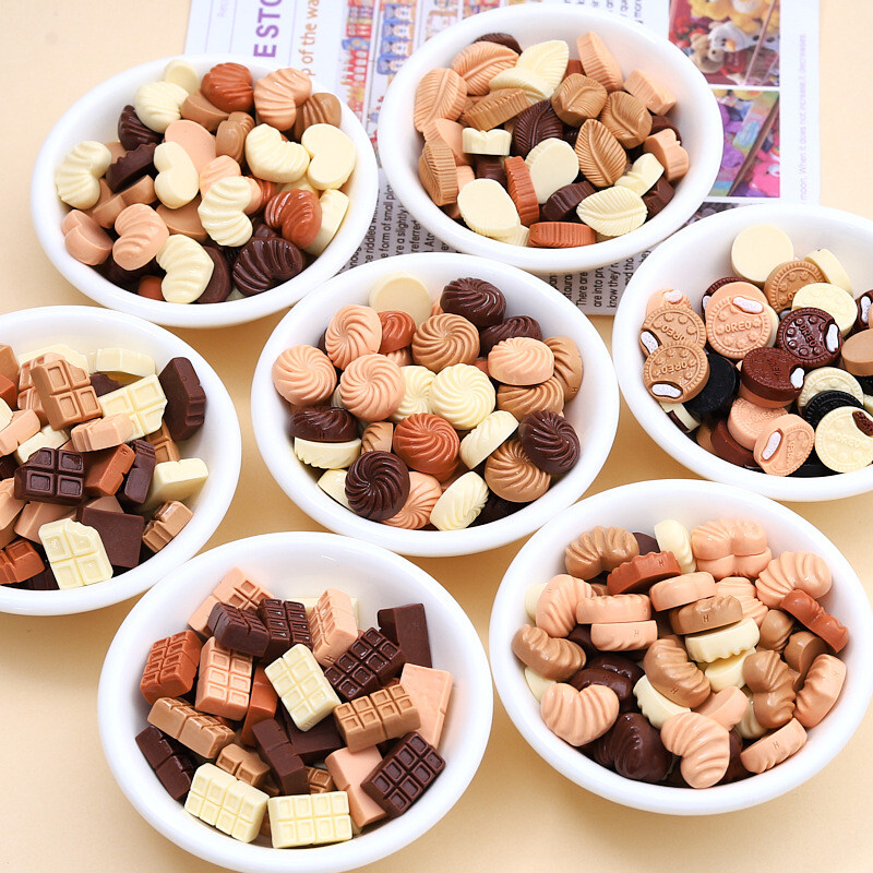 30 τμχ Νέα χαριτωμένη ρητίνη καρτούν με προσομοίωση σοκολάτας, μπισκότα, φύλλα, σειρά γραμμάτων επίπεδη πλάτη Scrapbooking DIY κοσμήματα