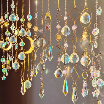 Κρεμαστό κρυστάλλινο κρεμαστό κήπο Suncatcher Wind Chimes Rainbow Prism Crystal Chain for Window Drop Bell Χριστουγεννιάτικο δέντρο διακόσμηση σπιτιού