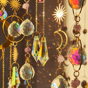 Κρεμαστό κρυστάλλινο κρεμαστό κήπο Suncatcher Wind Chimes Rainbow Prism Crystal Chain for Window Drop Bell Χριστουγεννιάτικο δέντρο διακόσμηση σπιτιού