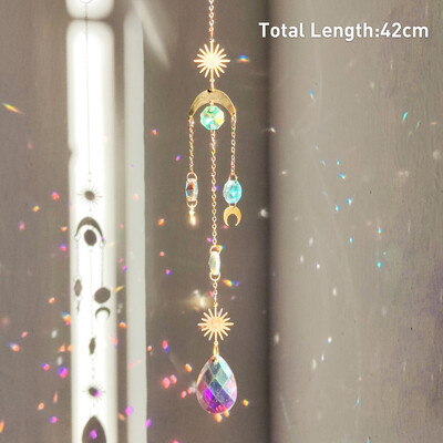 Rippuv kristallist ripats Aed Päikesepüüdja Tuulekellad Vikerkaarprisma kristallkett aknatilgakella jõulupuu kodukaunistamiseks