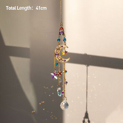 Rippuv kristallist ripats Aed Päikesepüüdja Tuulekellad Vikerkaarprisma kristallkett aknatilgakella jõulupuu kodukaunistamiseks