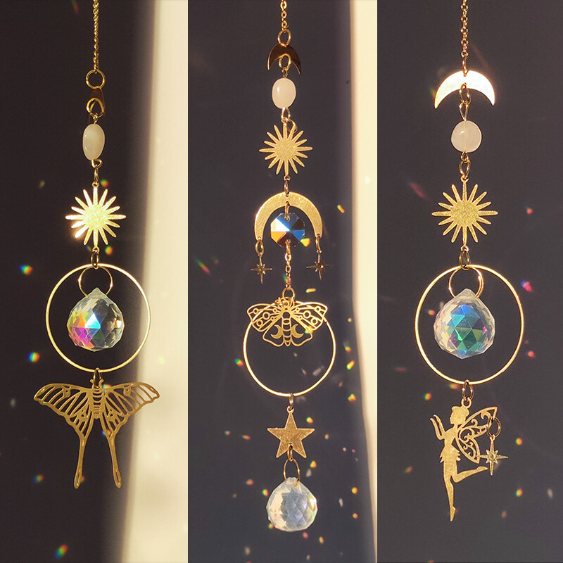 Πανέμορφο κρεμαστό κρύσταλλο Golden Butterfly Garden Suncatcher Rainbow Prism Wind Chimes για Διακόσμηση γιορτινού πάρτι με παράθυρο στο σπίτι