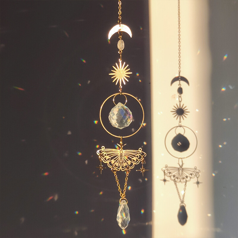 Πανέμορφο κρεμαστό κρύσταλλο Golden Butterfly Garden Suncatcher Rainbow Prism Wind Chimes για Διακόσμηση γιορτινού πάρτι με παράθυρο στο σπίτι