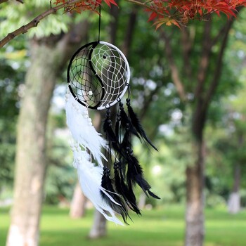 Balance Harmony Dream Catcher Bedroom Decor Dream Catcher Black White Feather Dream Catchers Yin Yang Стенни декорации за дома