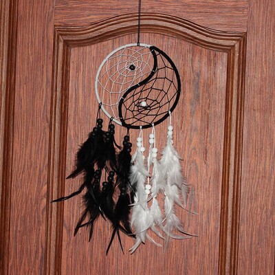 Balance Harmony Dream Catcher Διακόσμηση κρεβατοκάμαρας Dream Catcher Μαύρο λευκό φτερό Dream Catchers Yin Yang Διακοσμήσεις τοίχου για το σπίτι