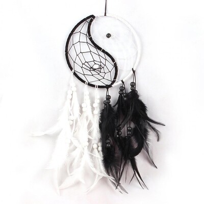 Balance Harmony Dream Catcher Διακόσμηση κρεβατοκάμαρας Dream Catcher Μαύρο λευκό φτερό Dream Catchers Yin Yang Διακοσμήσεις τοίχου για το σπίτι