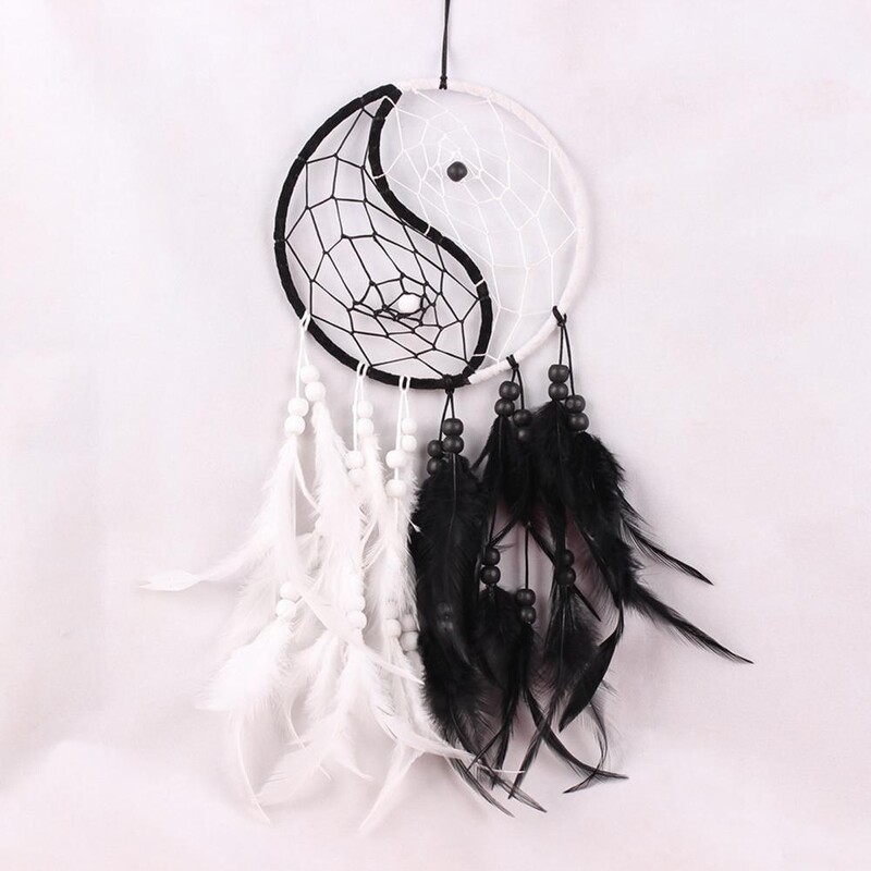 Balance Harmony Dream Catcher Διακόσμηση κρεβατοκάμαρας Dream Catcher Μαύρο λευκό φτερό Dream Catchers Yin Yang Διακοσμήσεις τοίχου για το σπίτι