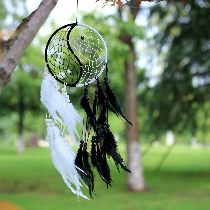 Balance Harmony Dream Catcher Διακόσμηση κρεβατοκάμαρας Dream Catcher Μαύρο λευκό φτερό Dream Catchers Yin Yang Διακοσμήσεις τοίχου για το σπίτι