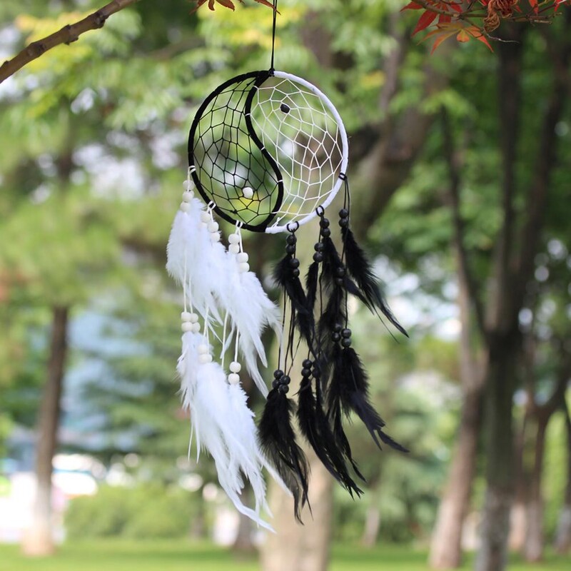 Balance Harmony Dream Catcher Διακόσμηση κρεβατοκάμαρας Dream Catcher Μαύρο λευκό φτερό Dream Catchers Yin Yang Διακοσμήσεις τοίχου για το σπίτι