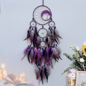 1 бр. Ръчна изработка Purple Dream Catcher Feather Dreamcatcher Girl Room Bell Bedroom Romantic Vising Decoration Ornament