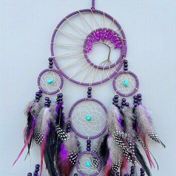 1 бр. Ръчна изработка Purple Dream Catcher Feather Dreamcatcher Girl Room Bell Bedroom Romantic Vising Decoration Ornament