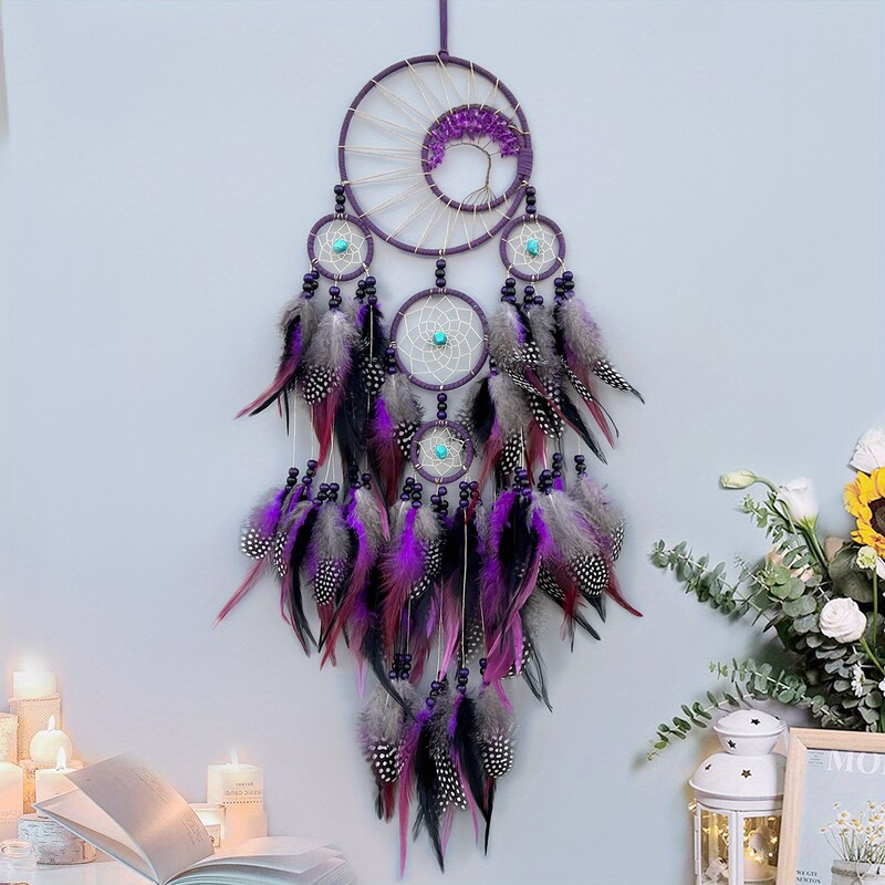 1 pc Handcraft Purple Dream Catcher Feather Dreamcatcher Girl Room Bell Κρεβατοκάμαρα Ρομαντικό Κρεμαστό Στολίδι