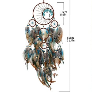 Тюркоазено Дърво на живота Ловец на сънища Висящи цветни пера Вятърни звънчета Декорация на стена Висулка Декорация на стаята Вятърни звънчета