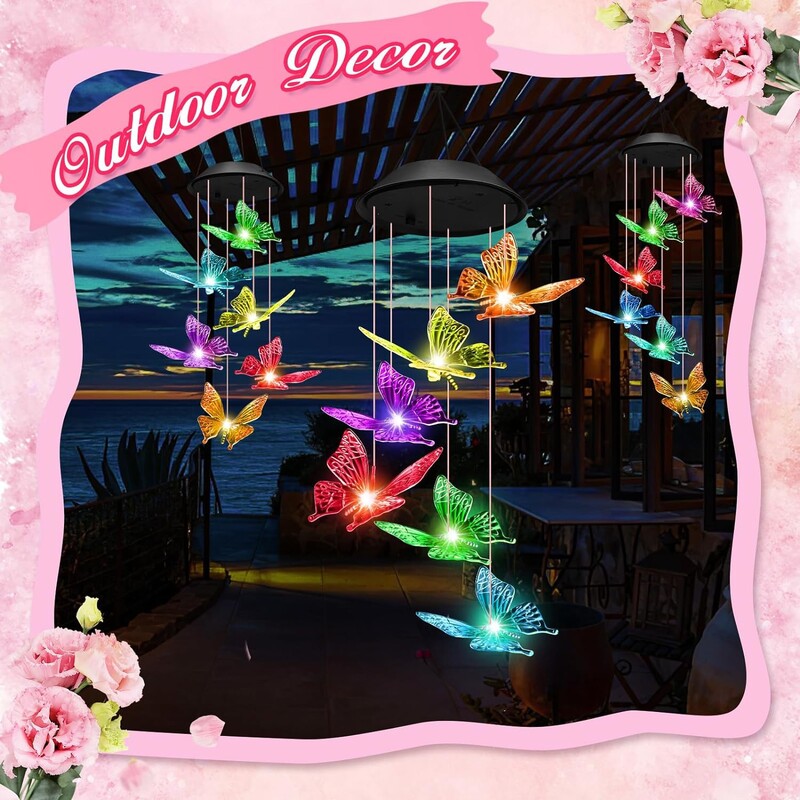 LED ηλιακό μεταβλητό φως, αδιάβροχο χρώμα ντεγκραντέ Butterfly Angel Wind Chime Light για γκαζόν αυλής κήπου, μαμά