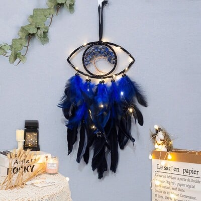 Evil Eye Dream Catcher Για Κρεβατοκάμαρα με Φωτάκια Ονειροπαγίδες Κρεμαστά στον τοίχο Μάγισσα Σκοτεινή διακόσμηση Γοτθική Ονειροπαγίδες τοίχου Δώρο χειροτεχνίας