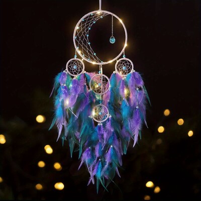 1 buc LED Light Up Dream Catcher Decor Luna cu lumini Handmade Pene Dream Catcher pentru Dormitor Boem Home Decor Nunta