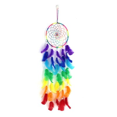 Dream Catcher Πολύχρωμες Ονειροπαγίδες Χειροποίητα Rainbow Traditional Feather Hangin