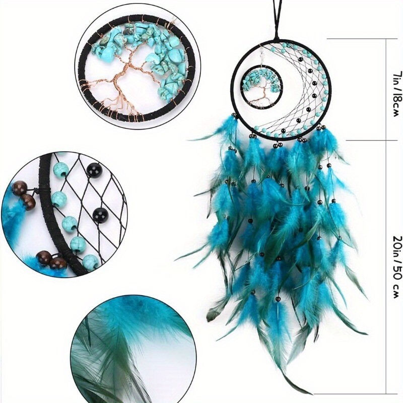 1 tk tsüaansinised unenäopüüdjad, unenäopüüdja elupuu, käsitsi valmistatud unenäopüüdja tervendava kristallkiviseinaga kodukaunistusega