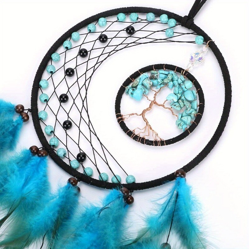 1 tk tsüaansinised unenäopüüdjad, unenäopüüdja elupuu, käsitsi valmistatud unenäopüüdja tervendava kristallkiviseinaga kodukaunistusega