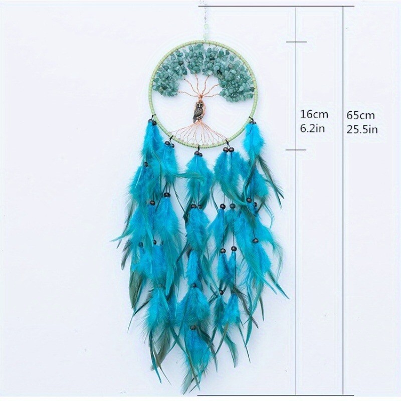 1 tk tsüaansinised unenäopüüdjad, unenäopüüdja elupuu, käsitsi valmistatud unenäopüüdja tervendava kristallkiviseinaga kodukaunistusega