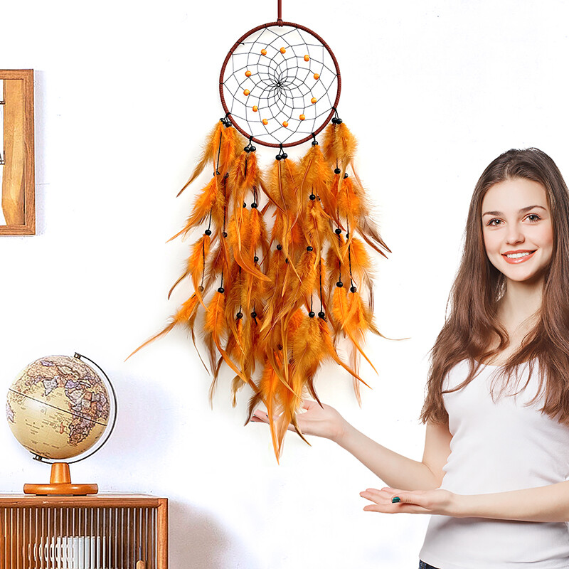 Nordic Hand-woven πολύχρωμα φτερά Wind Chimes Dreamcatcher Κρεμαστά στολίδια σαλονιού Δημιουργική διακόσμηση τοίχου Διακόσμηση κρεβατοκάμαρας