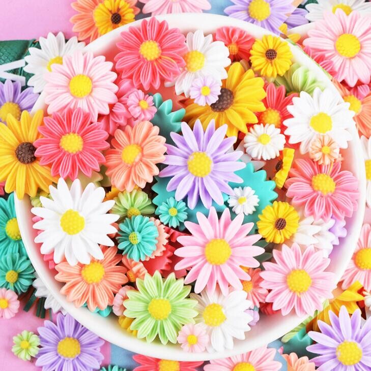 20 τμχ/παρτίδα Cute Resin Daisy Flower FlatBack Cabochon DIY Scrapbooking Χειροτεχνία/Διακόσμηση γάμου