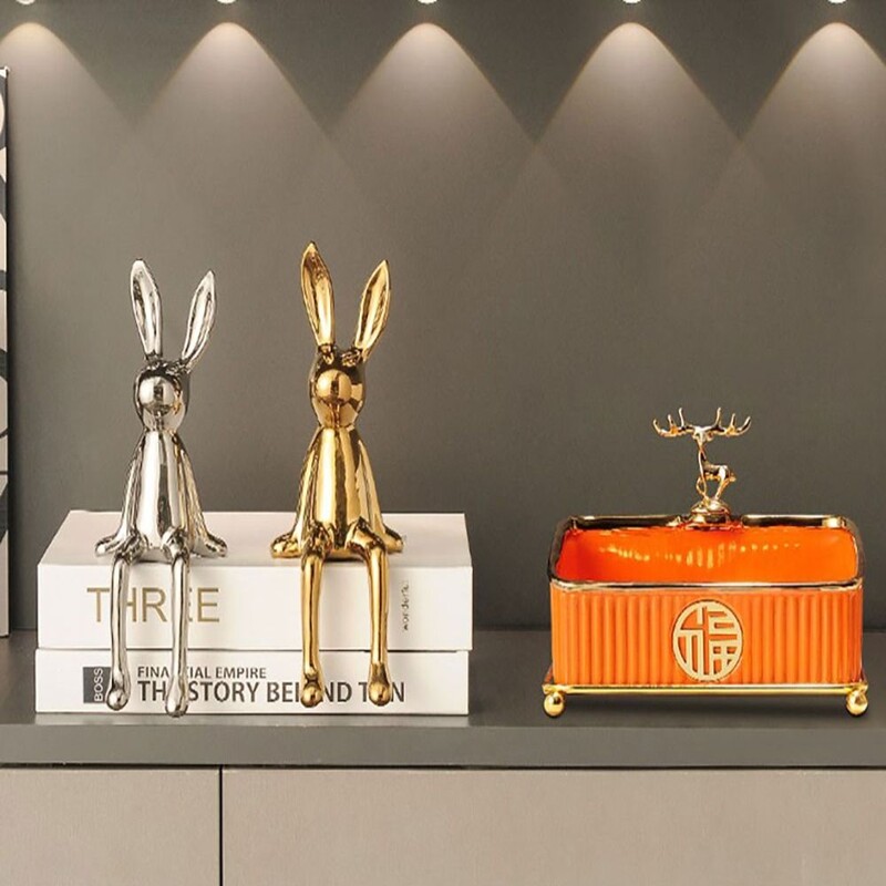 Interneti kuulsad jäneseehted, keraamilised dekoratiivkaunistused, kodu, elutuba, fuajee, televiisorikapp, veinikapp