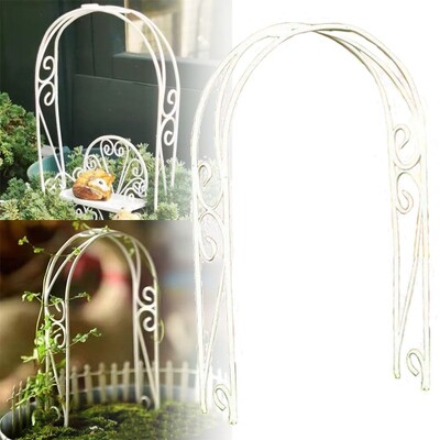 Arc de fier în miniatură alb 30*14cm Decorare grădini cu zâne Casă de păpuși Spalier cu plante Ornamente pentru casă de păpuși Modele de scenă