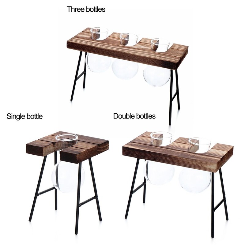 Hüdropoonilised taimevaasid Klaasvaas Vintage bonsai lillepott Terraarium Lauaplaat Puidust raamiga kodukaunistus