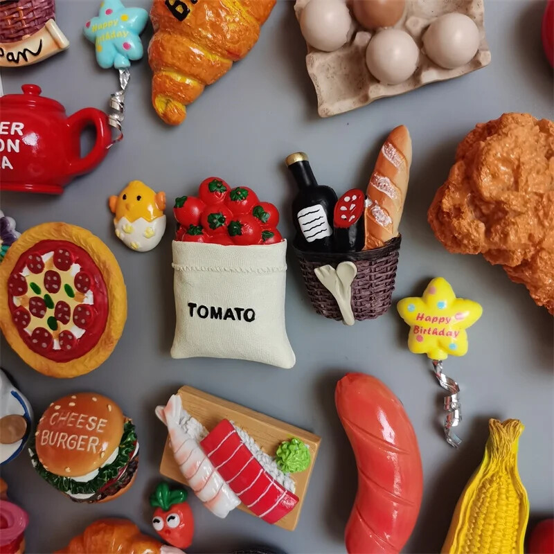 Toidumagnetid Hot Dog Friikartulid Pizza RefRigeRatoR Kleebi Muna Leib Hamburger Mais Külmkapi kleebis Kodukaunistus