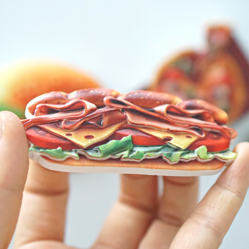 1 tk, Hamburgeri külmikumagnetid, Hot Dog Sandwich Pizza külmiku kleebis, värviline koduköögi sisustusega pühadekingitus