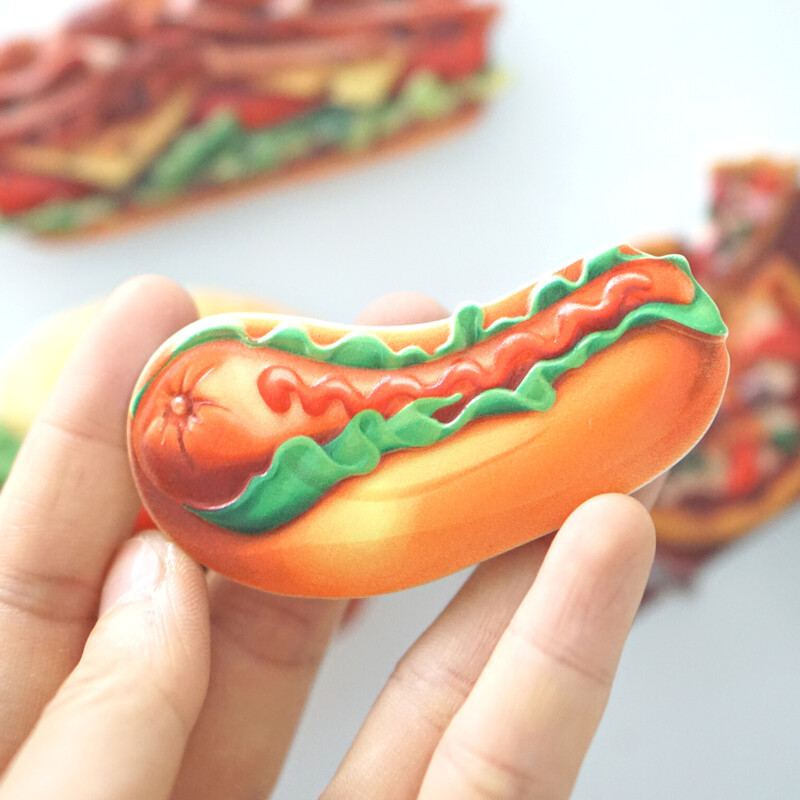 1 tk, Hamburgeri külmikumagnetid, Hot Dog Sandwich Pizza külmiku kleebis, värviline koduköögi sisustusega pühadekingitus