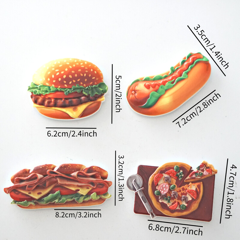 1 tk, Hamburgeri külmikumagnetid, Hot Dog Sandwich Pizza külmiku kleebis, värviline koduköögi sisustusega pühadekingitus