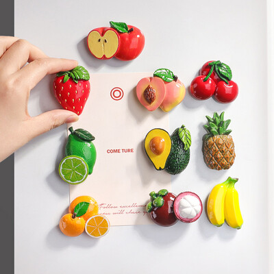 Χαριτωμένα δημιουργικά Apple Strawberry Fridge Magnet Resin Suction 3D Simulation Αυτοκόλλητα ψυγείου φρούτων Διακοσμήσεις κουζίνας σπιτιού